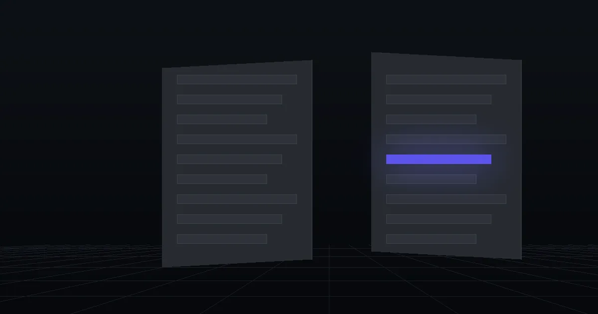 Two dark panels facing each other, one of them lit indigo