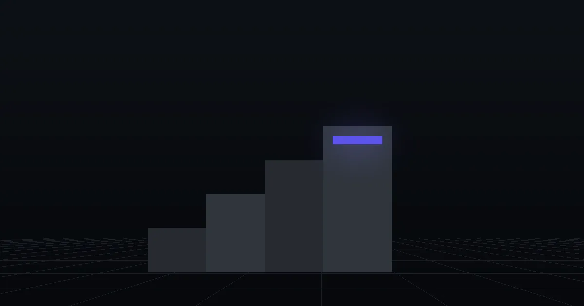 Dark slabs rising like steps, the top step marked in indigo