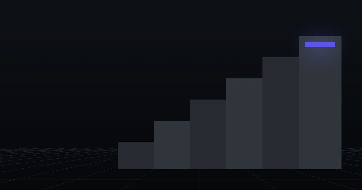 Dark slabs rising like steps, the top step marked in indigo
