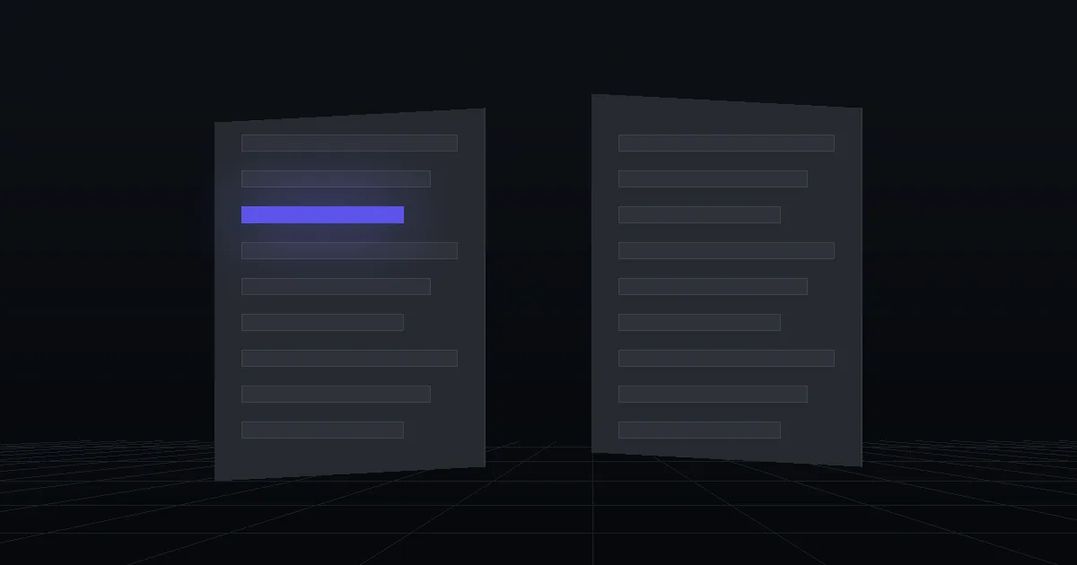 Two dark panels facing each other, one of them lit indigo