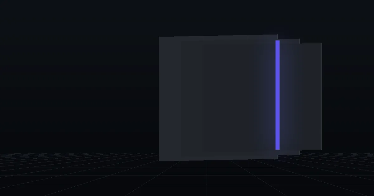 Layered dark cards receding into depth, one edge lit indigo