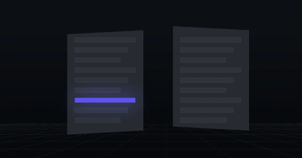 Two dark panels facing each other, one of them lit indigo