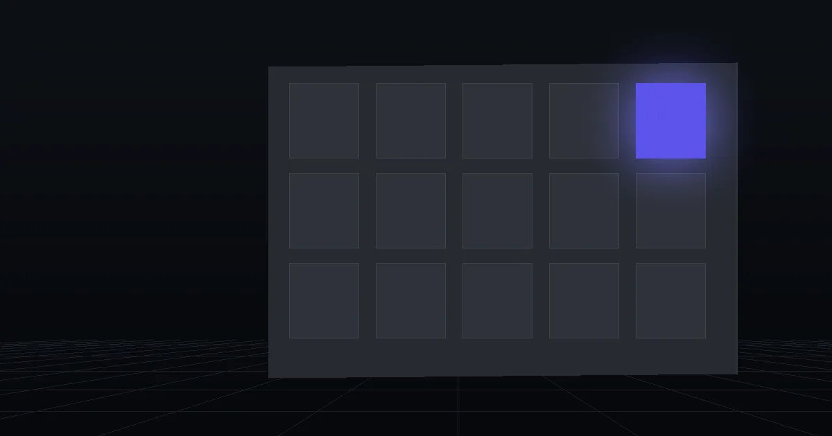 A grid of dark tiles on a slate panel, one tile glowing indigo