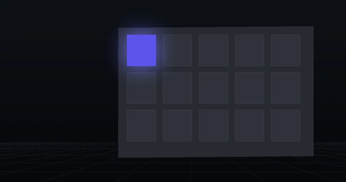 A grid of dark tiles on a slate panel, one tile glowing indigo