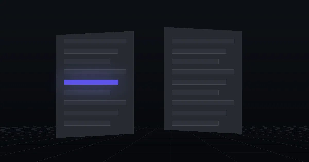 Two dark panels facing each other, one of them lit indigo