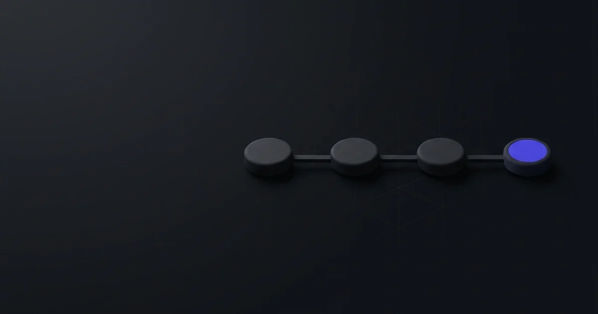 Four nodes joined by one track, the final node filled indigo