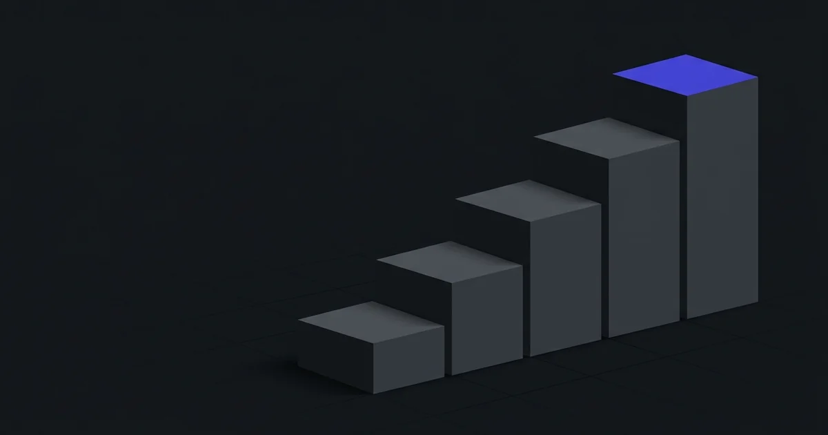 An ascending staircase of five blocks with an indigo top step