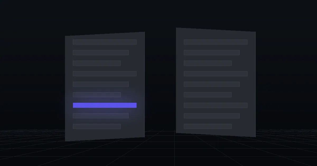 Two dark panels facing each other, one of them lit indigo