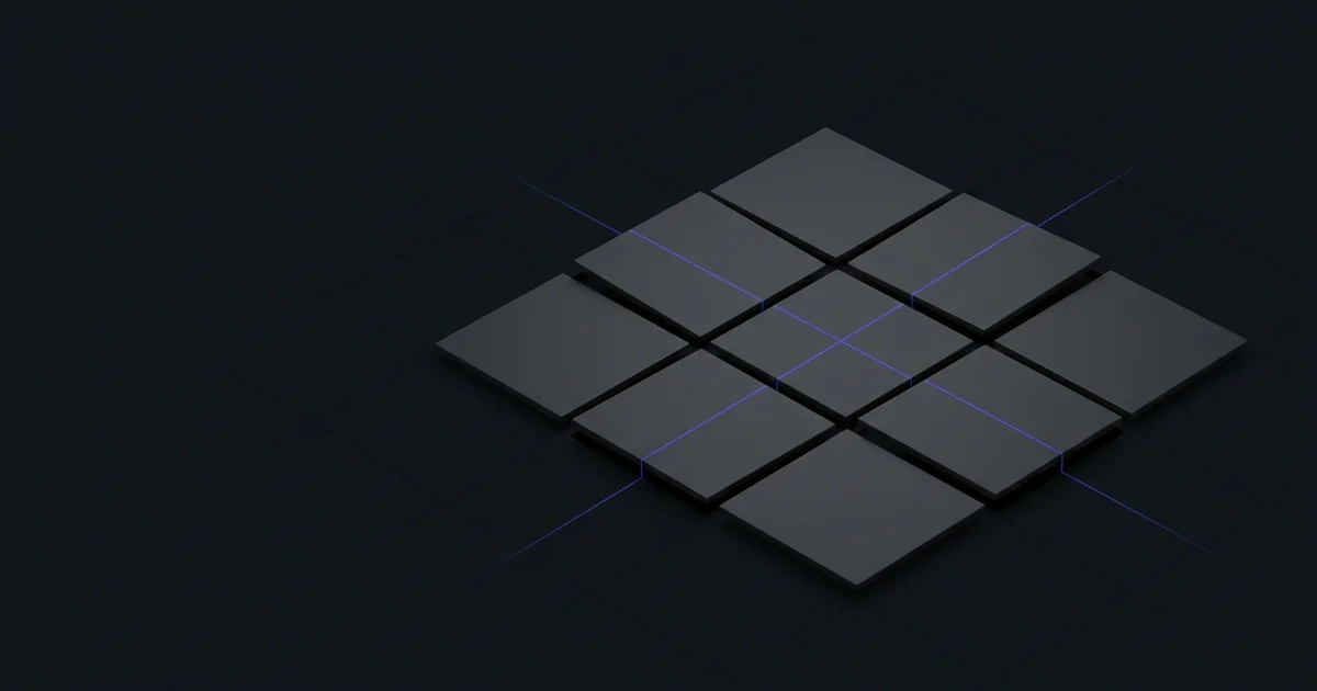 A grid of aligned dark tiles with four rotated out of alignment and sunken