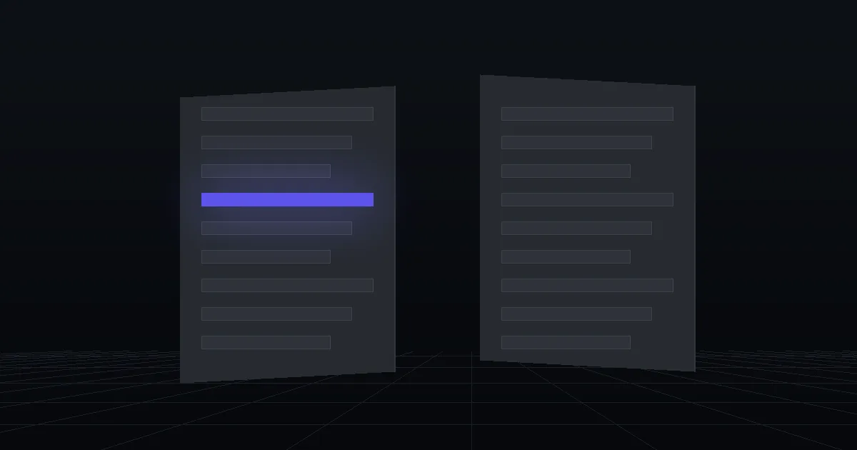 Two dark panels facing each other, one of them lit indigo