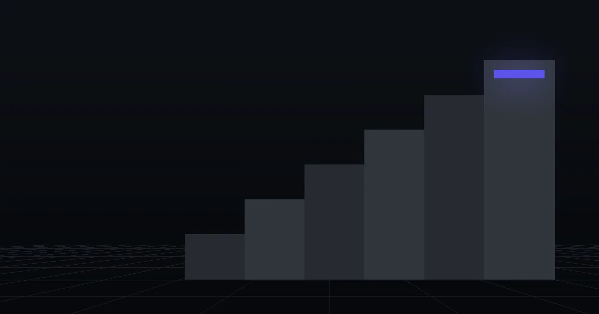 Dark slabs rising like steps, the top step marked in indigo
