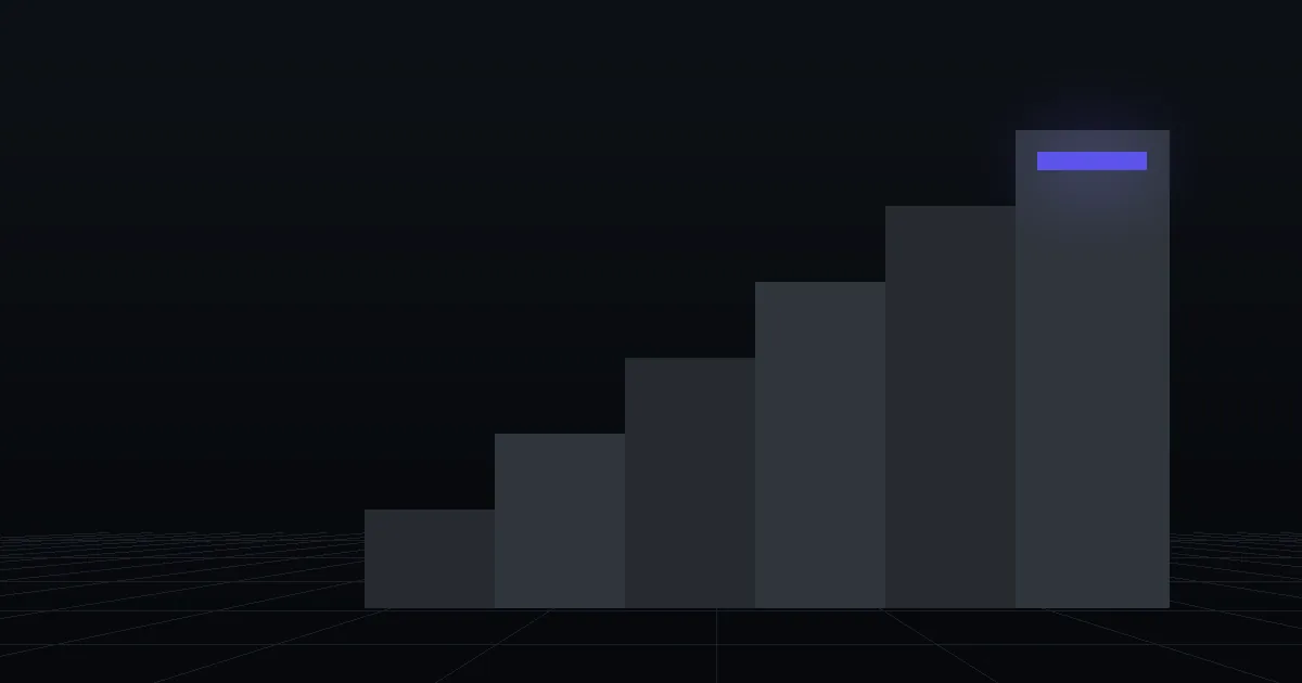 Dark slabs rising like steps, the top step marked in indigo