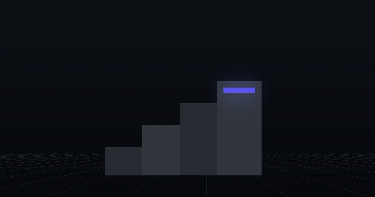 Dark slabs rising like steps, the top step marked in indigo