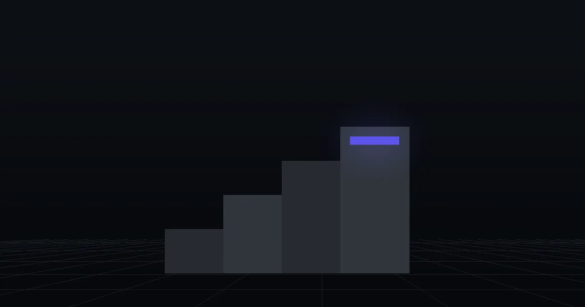 Dark slabs rising like steps, the top step marked in indigo