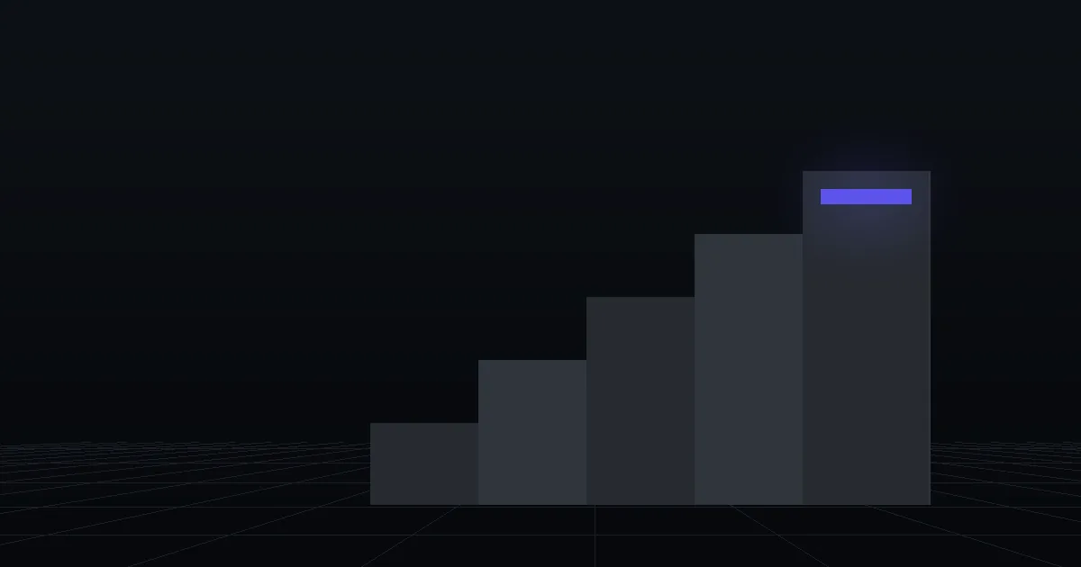 Dark slabs rising like steps, the top step marked in indigo
