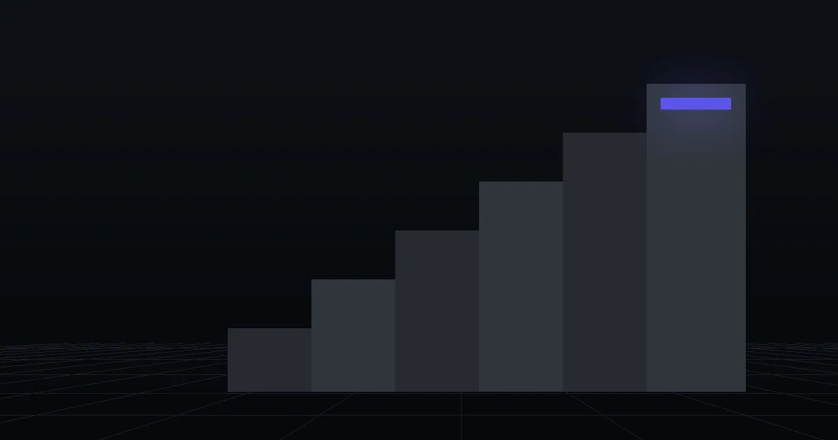 Dark slabs rising like steps, the top step marked in indigo