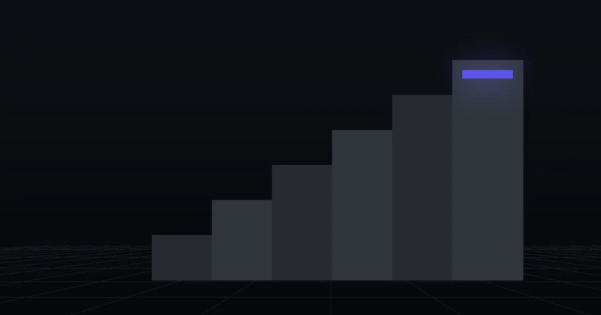 Dark slabs rising like steps, the top step marked in indigo