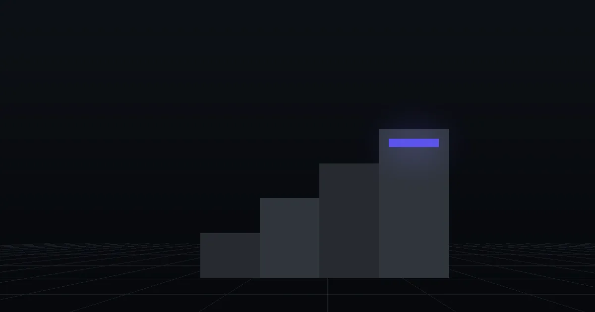 Dark slabs rising like steps, the top step marked in indigo