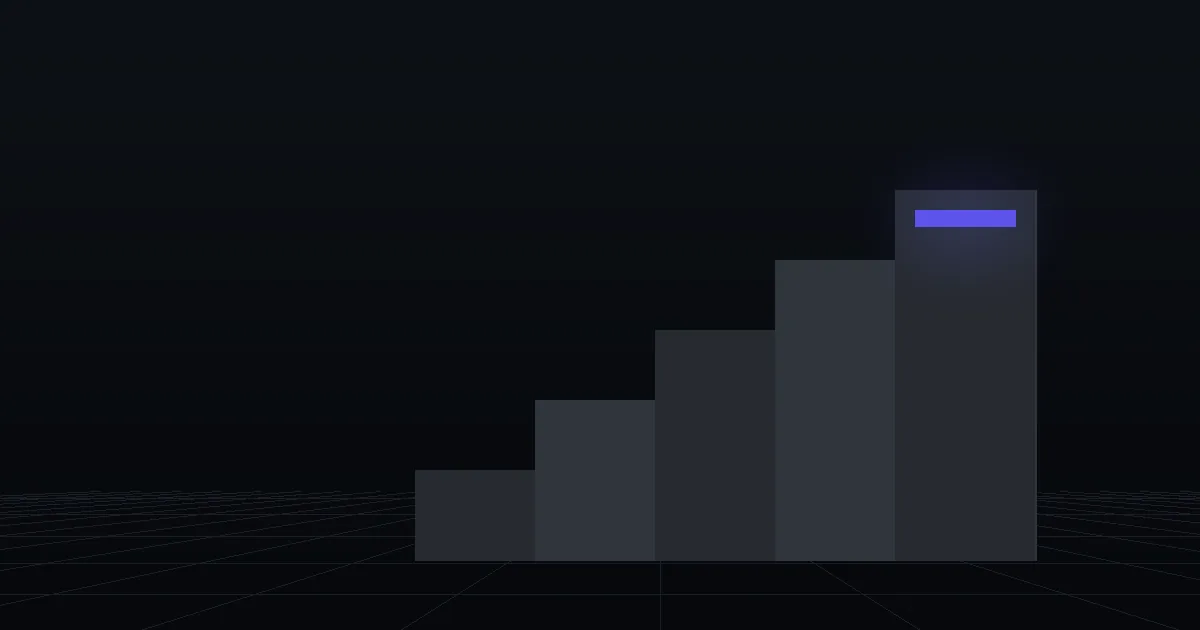 Dark slabs rising like steps, the top step marked in indigo