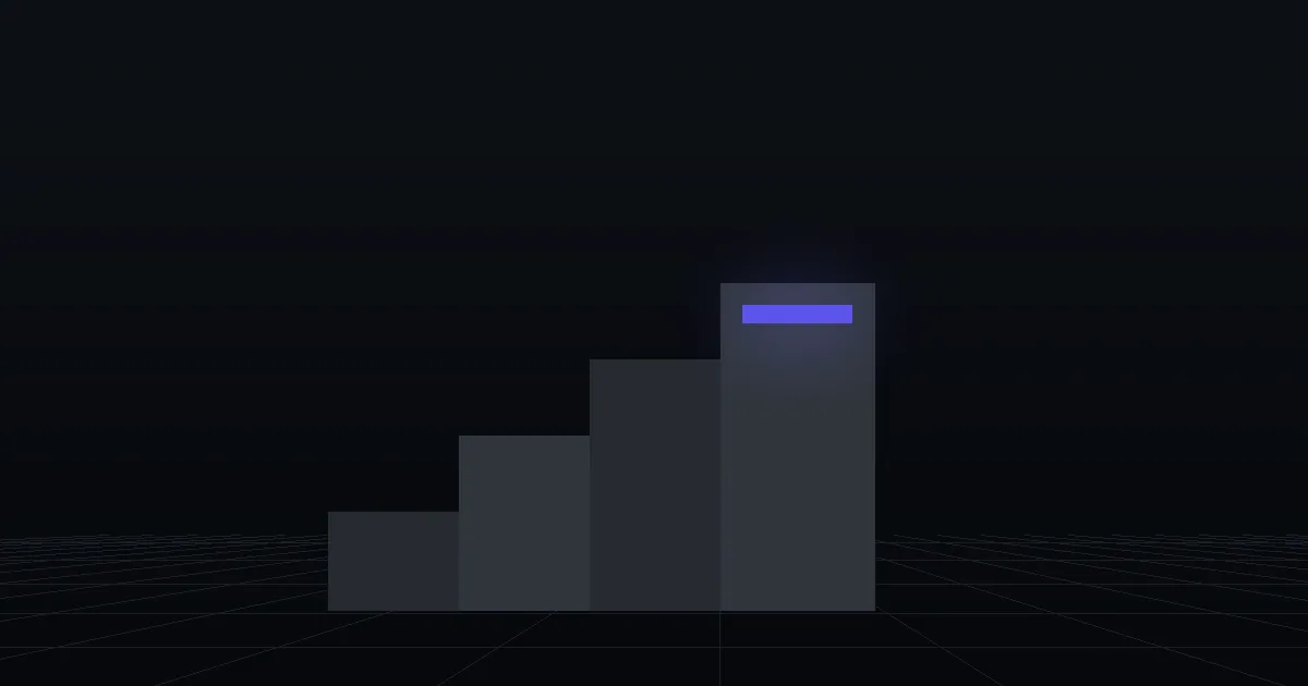 Dark slabs rising like steps, the top step marked in indigo