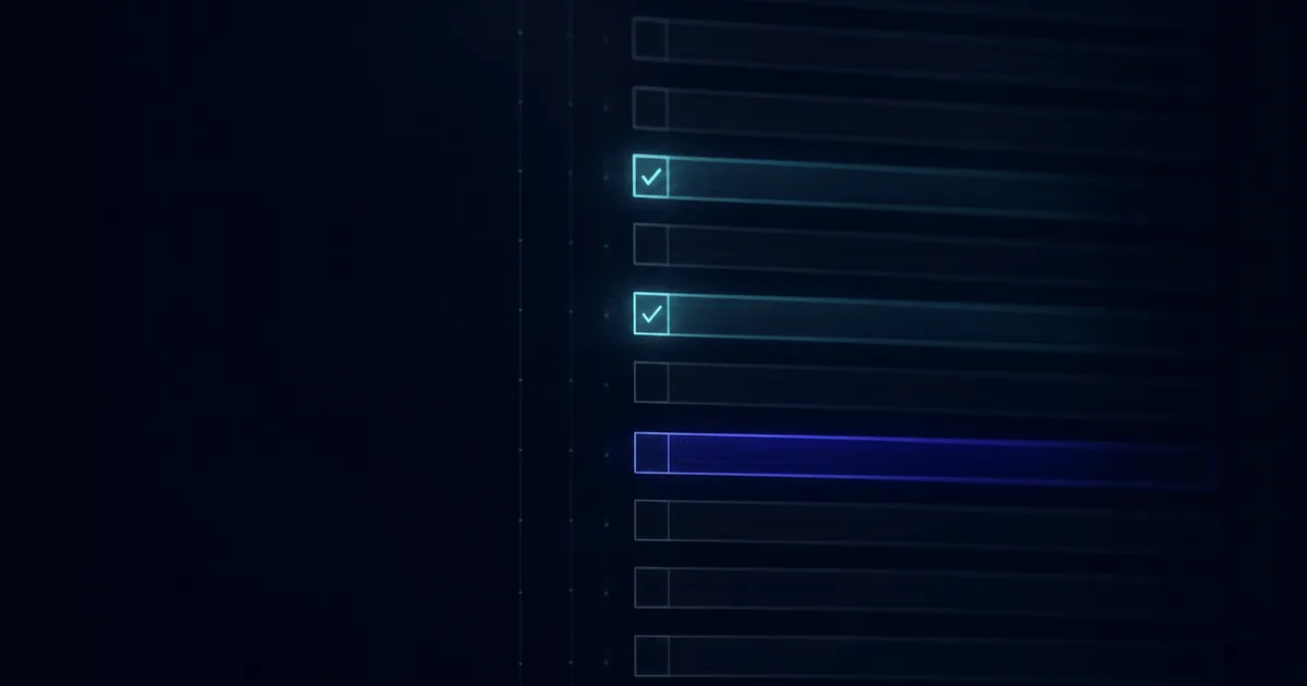 A checklist of evidence rows, most greyed out, three marked in cyan