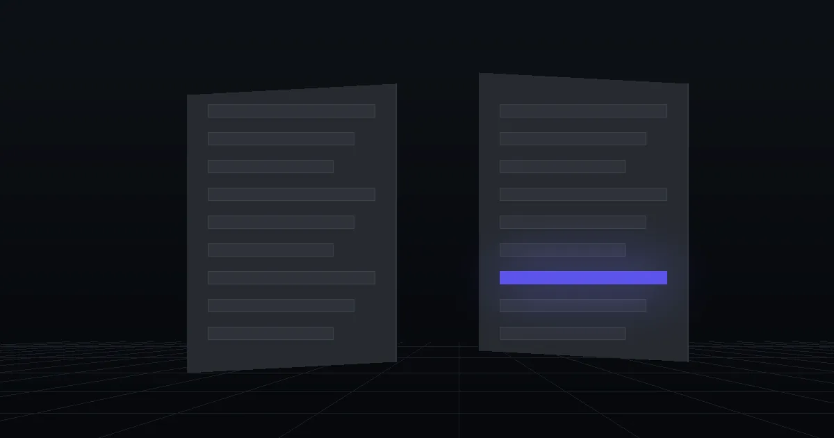 Two dark panels facing each other, one of them lit indigo