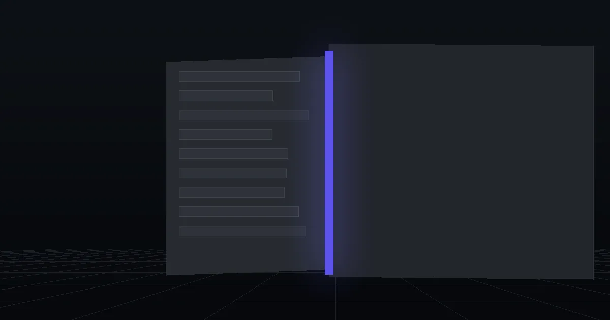 Two dark cards side by side, the front one edged with indigo light