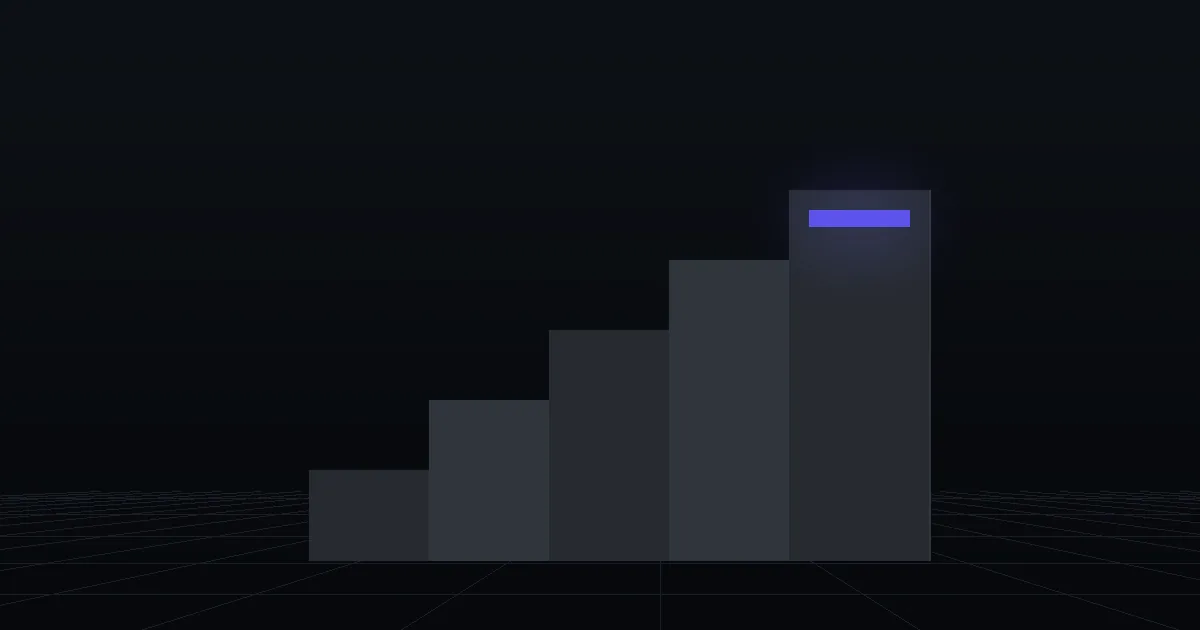 Dark slabs rising like steps, the top step marked in indigo