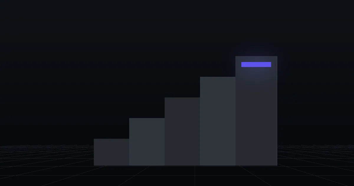 Dark slabs rising like steps, the top step marked in indigo