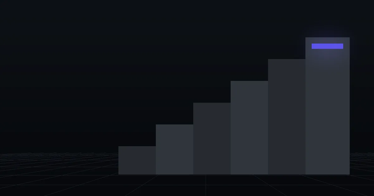 Dark slabs rising like steps, the top step marked in indigo