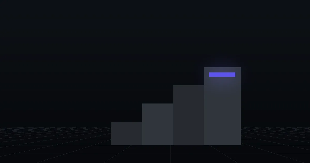 Dark slabs rising like steps, the top step marked in indigo