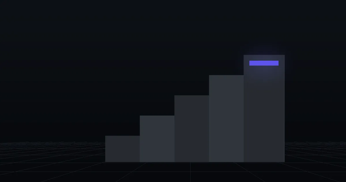 Dark slabs rising like steps, the top step marked in indigo