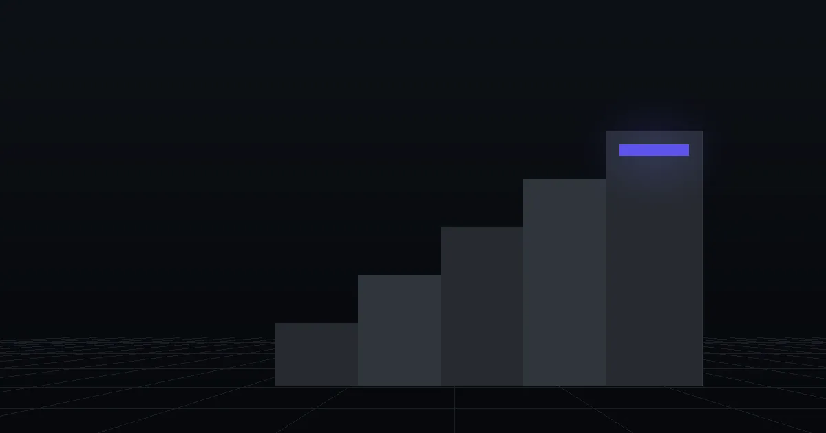 Dark slabs rising like steps, the top step marked in indigo