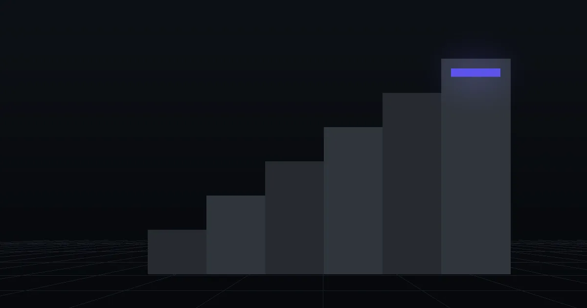 Dark slabs rising like steps, the top step marked in indigo