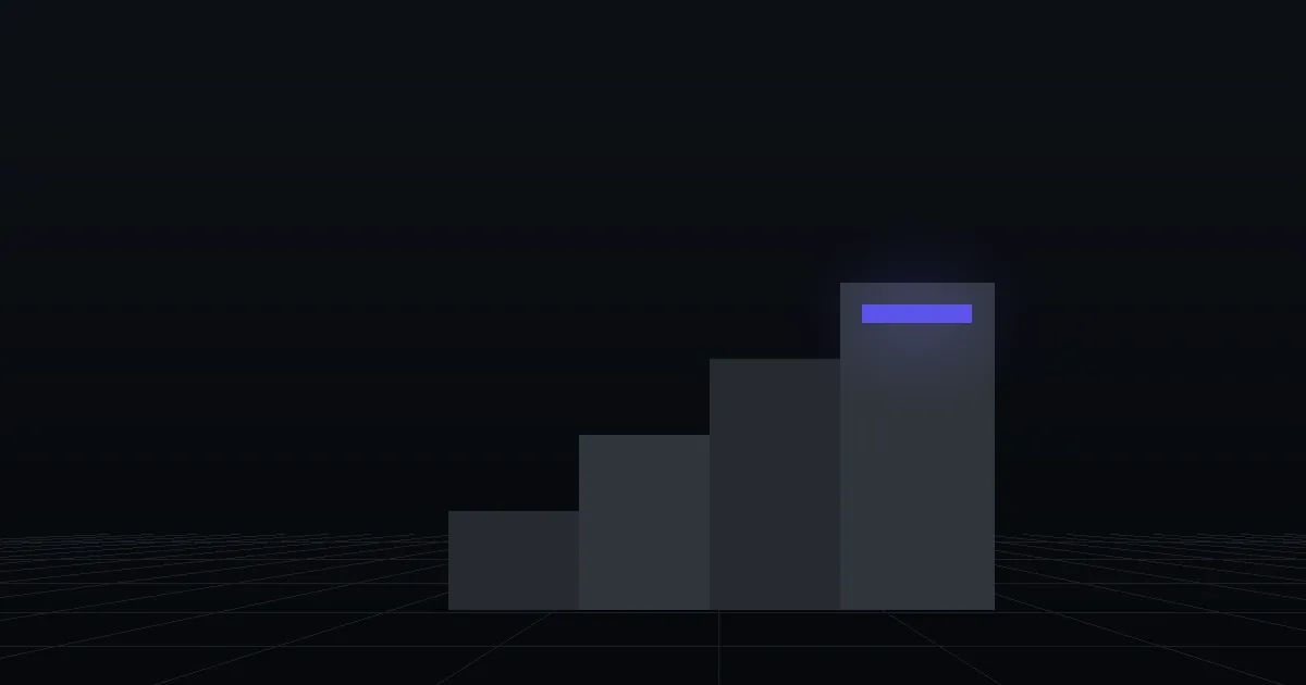 Dark slabs rising like steps, the top step marked in indigo