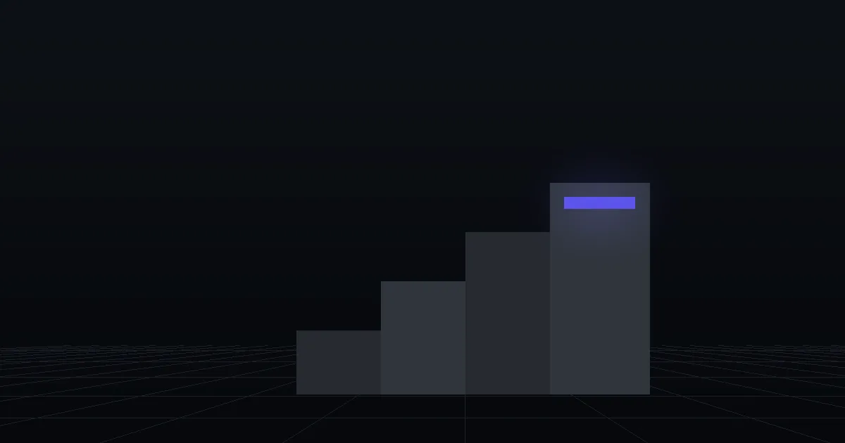 Dark slabs rising like steps, the top step marked in indigo