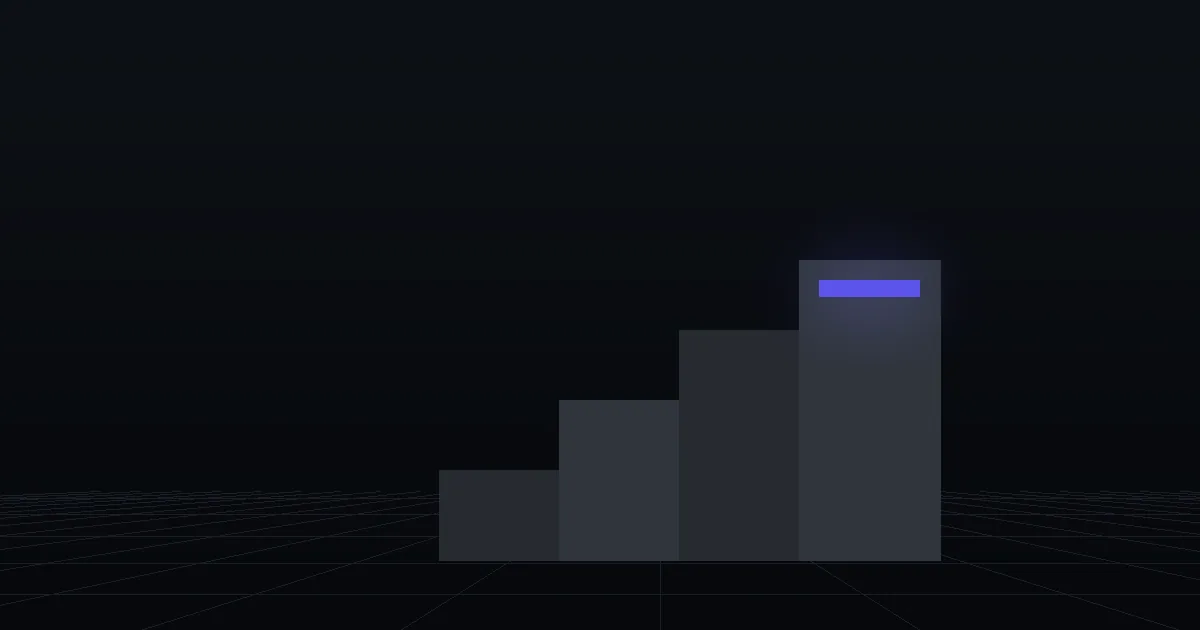 Dark slabs rising like steps, the top step marked in indigo