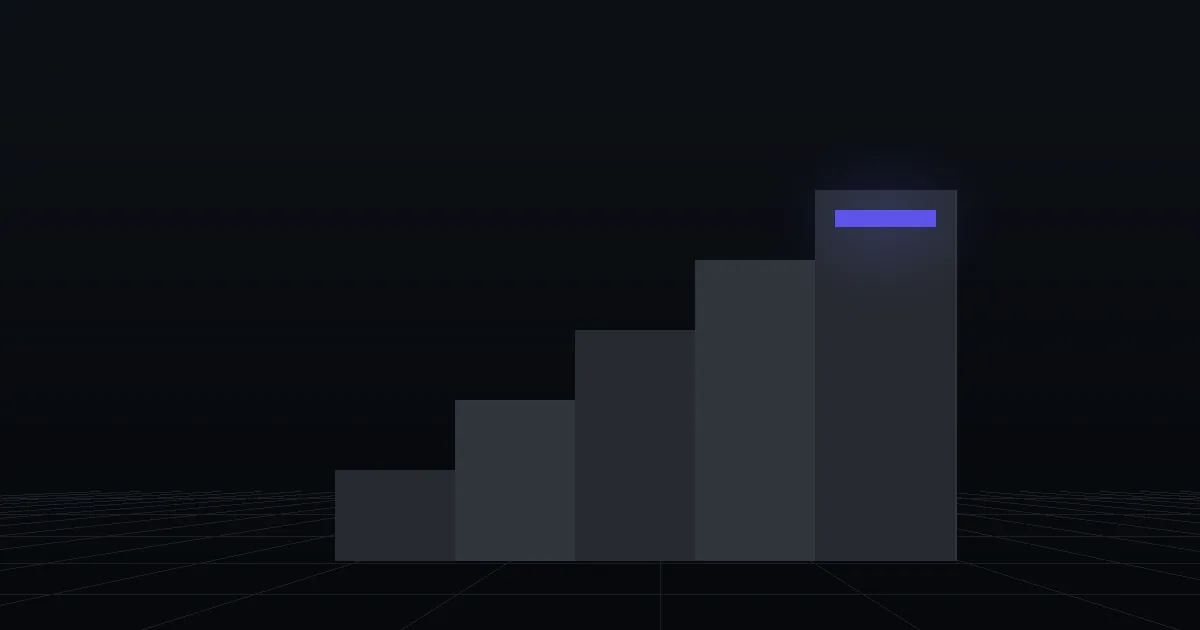 Dark slabs rising like steps, the top step marked in indigo