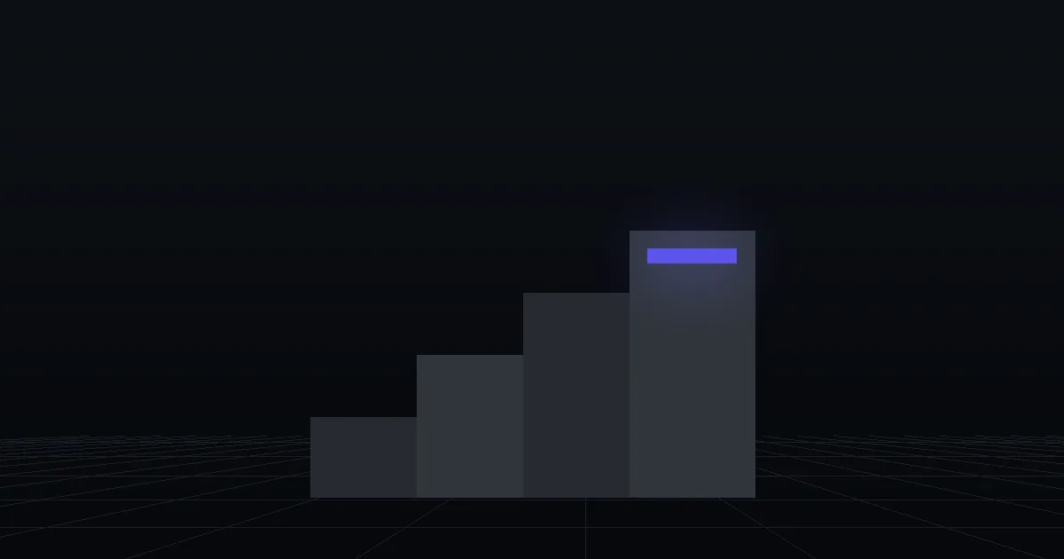 Dark slabs rising like steps, the top step marked in indigo
