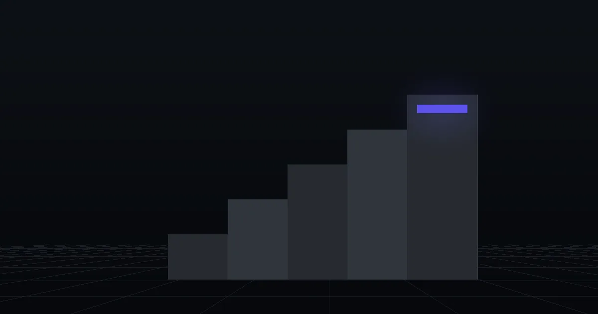 Dark slabs rising like steps, the top step marked in indigo