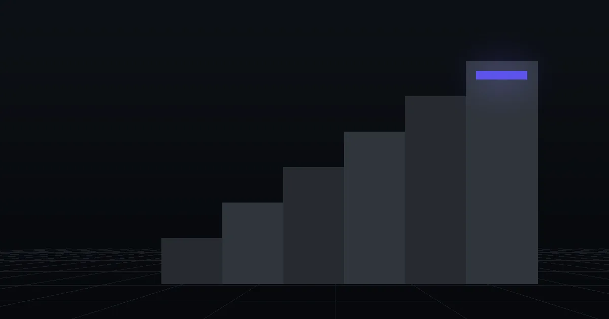 Dark slabs rising like steps, the top step marked in indigo