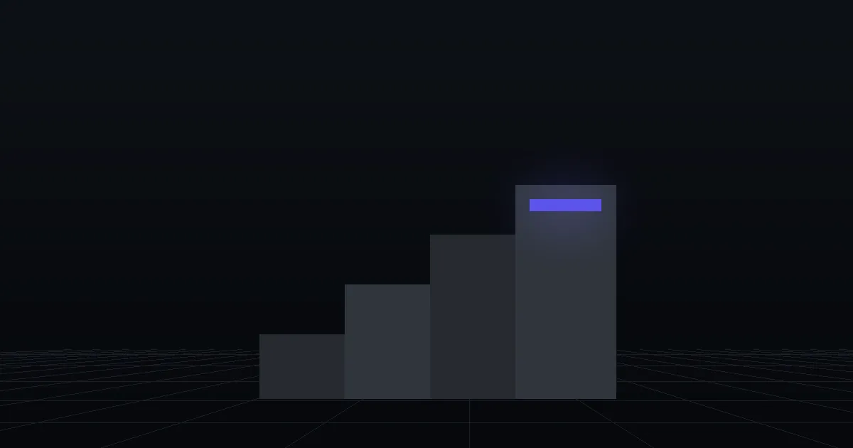 Dark slabs rising like steps, the top step marked in indigo