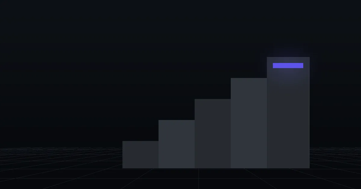 Dark slabs rising like steps, the top step marked in indigo