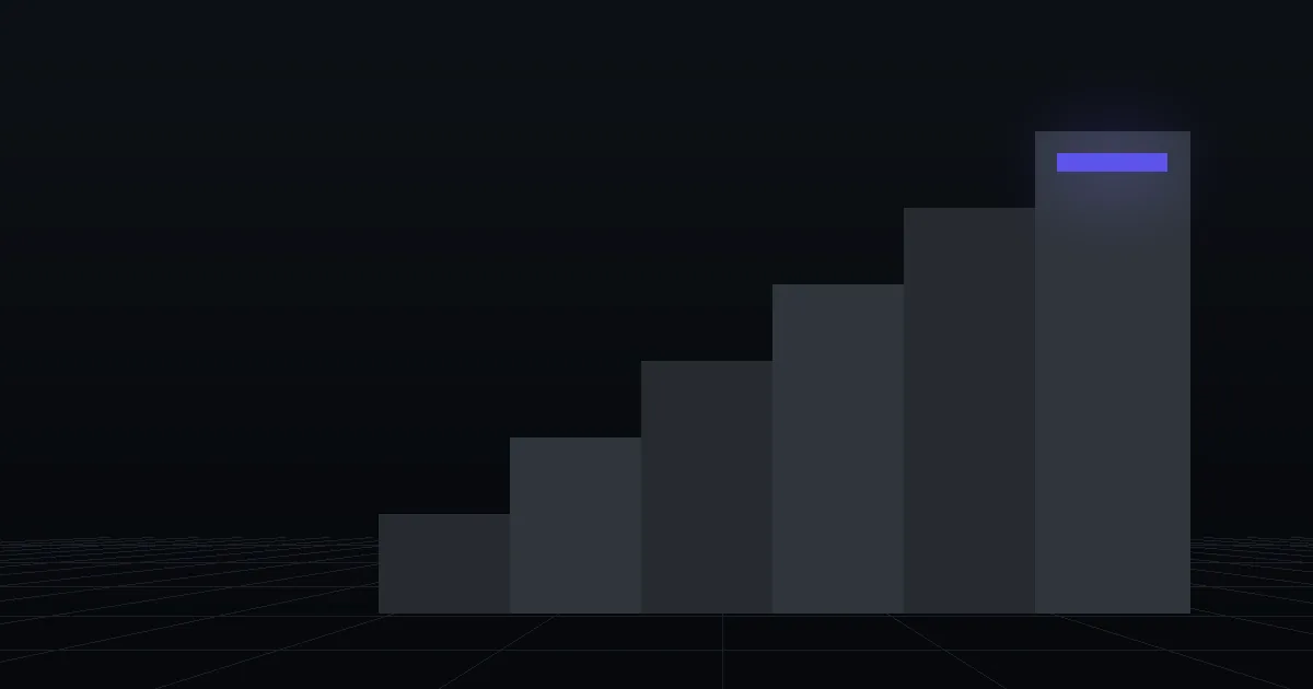 Dark slabs rising like steps, the top step marked in indigo