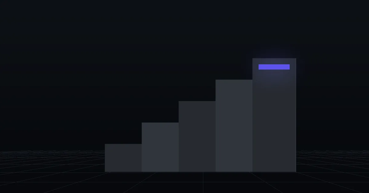 Dark slabs rising like steps, the top step marked in indigo