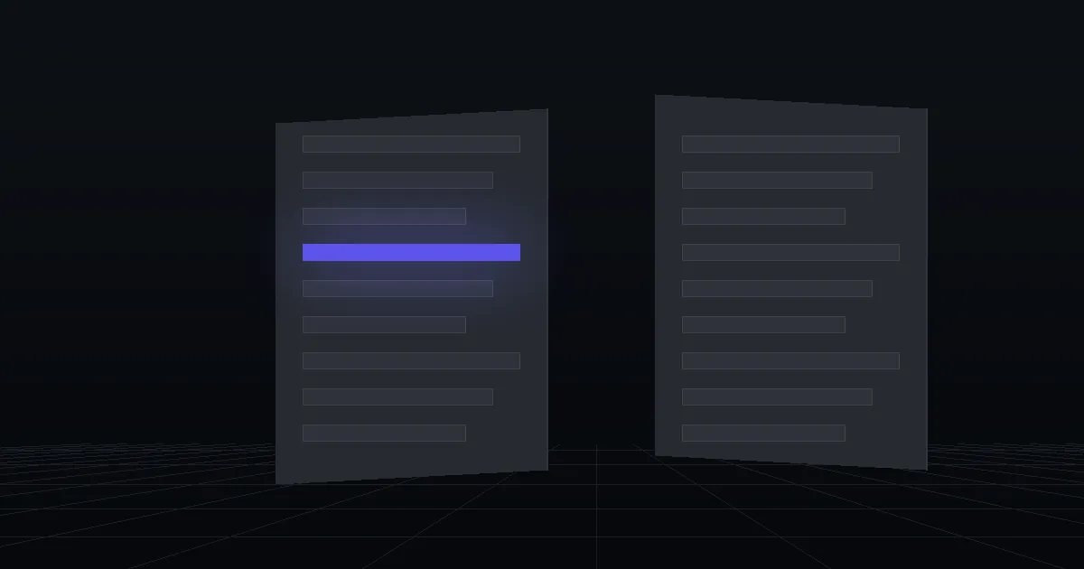 Two dark panels facing each other, one of them lit indigo