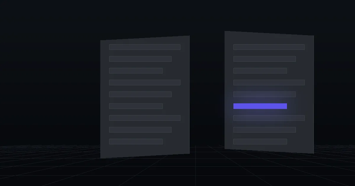 Two dark panels facing each other, one of them lit indigo