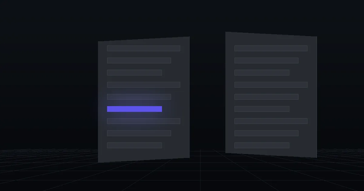 Two dark panels facing each other, one of them lit indigo