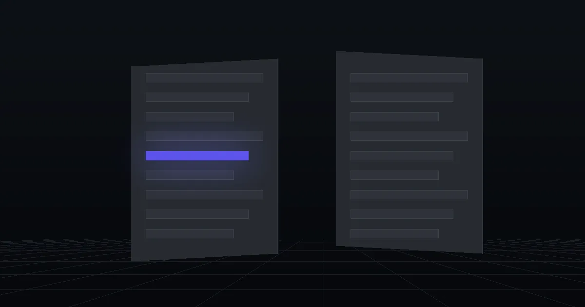 Two dark panels facing each other, one of them lit indigo