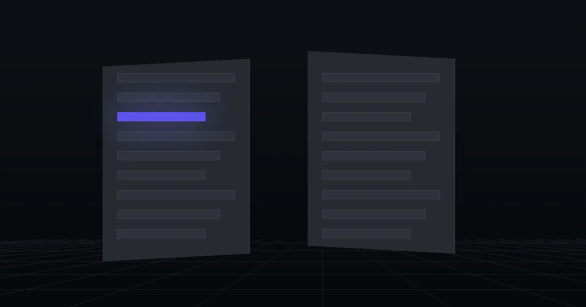 Two dark panels facing each other, one of them lit indigo